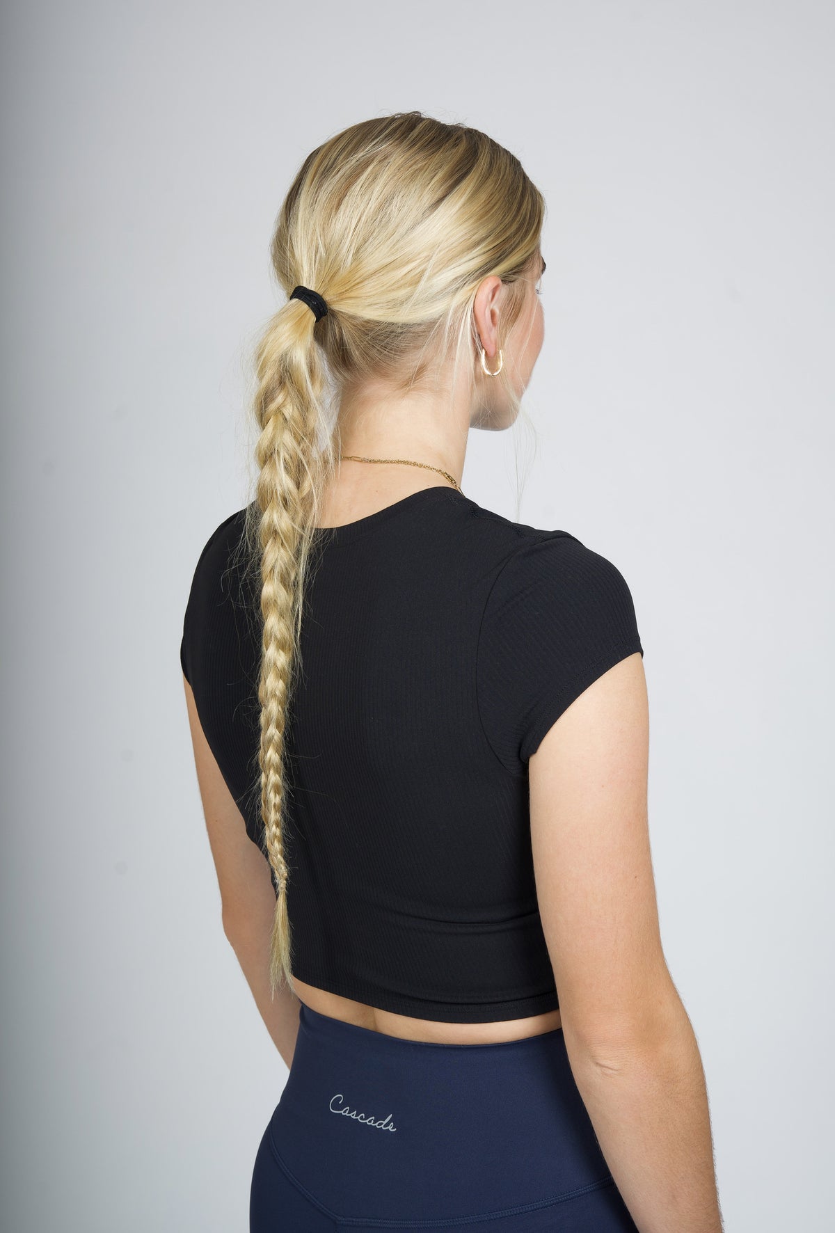 Cascade DynamicFit Ribbed T-Shirt in Black — back view