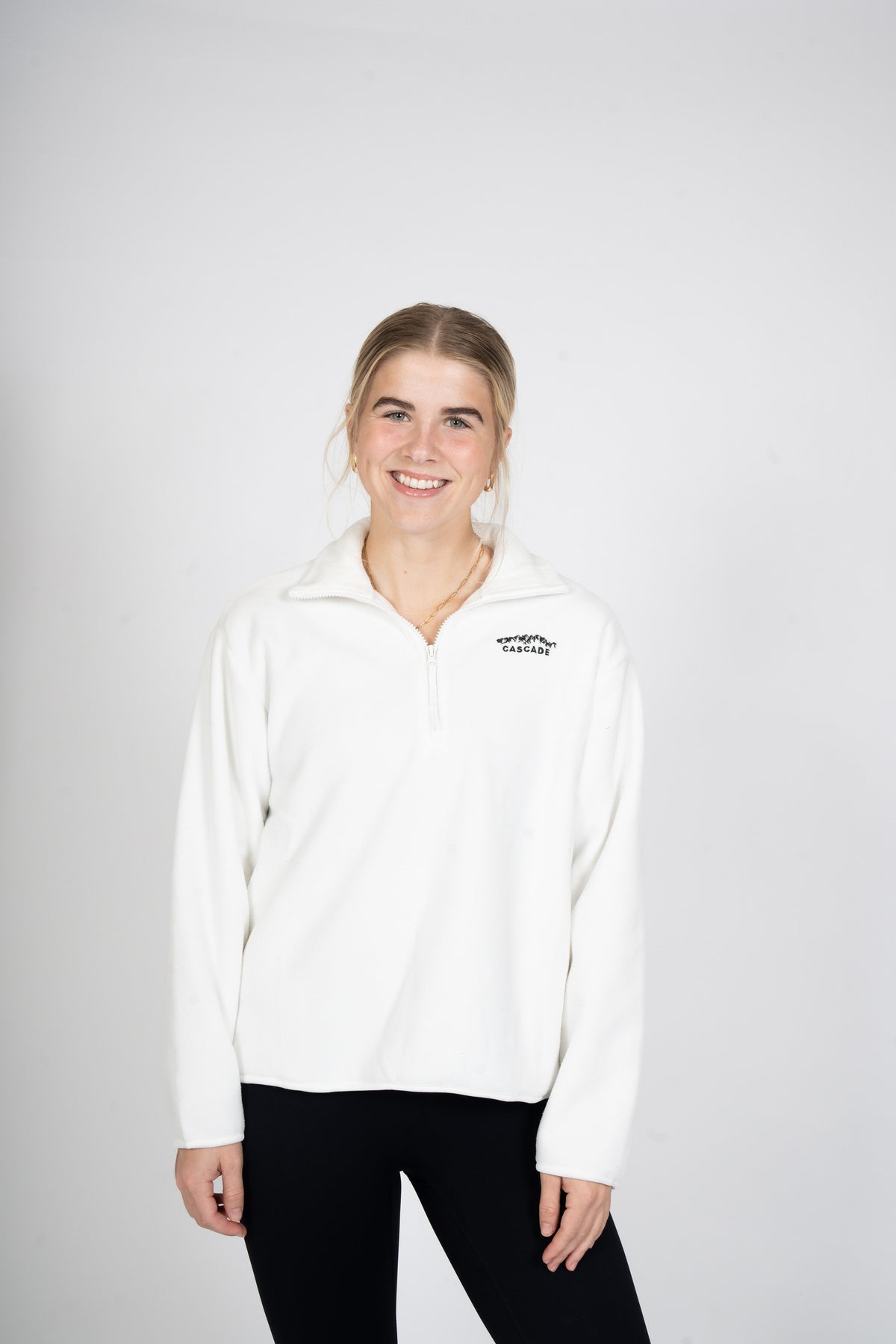 Cascade Horizon Half-Zip Fleece in White — front view
