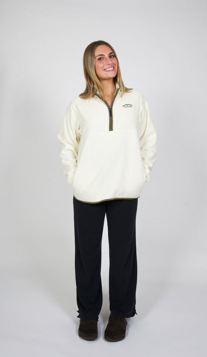Cascade Horizon Half-Zip Fleece in Vanilla Bean — full outfit on model