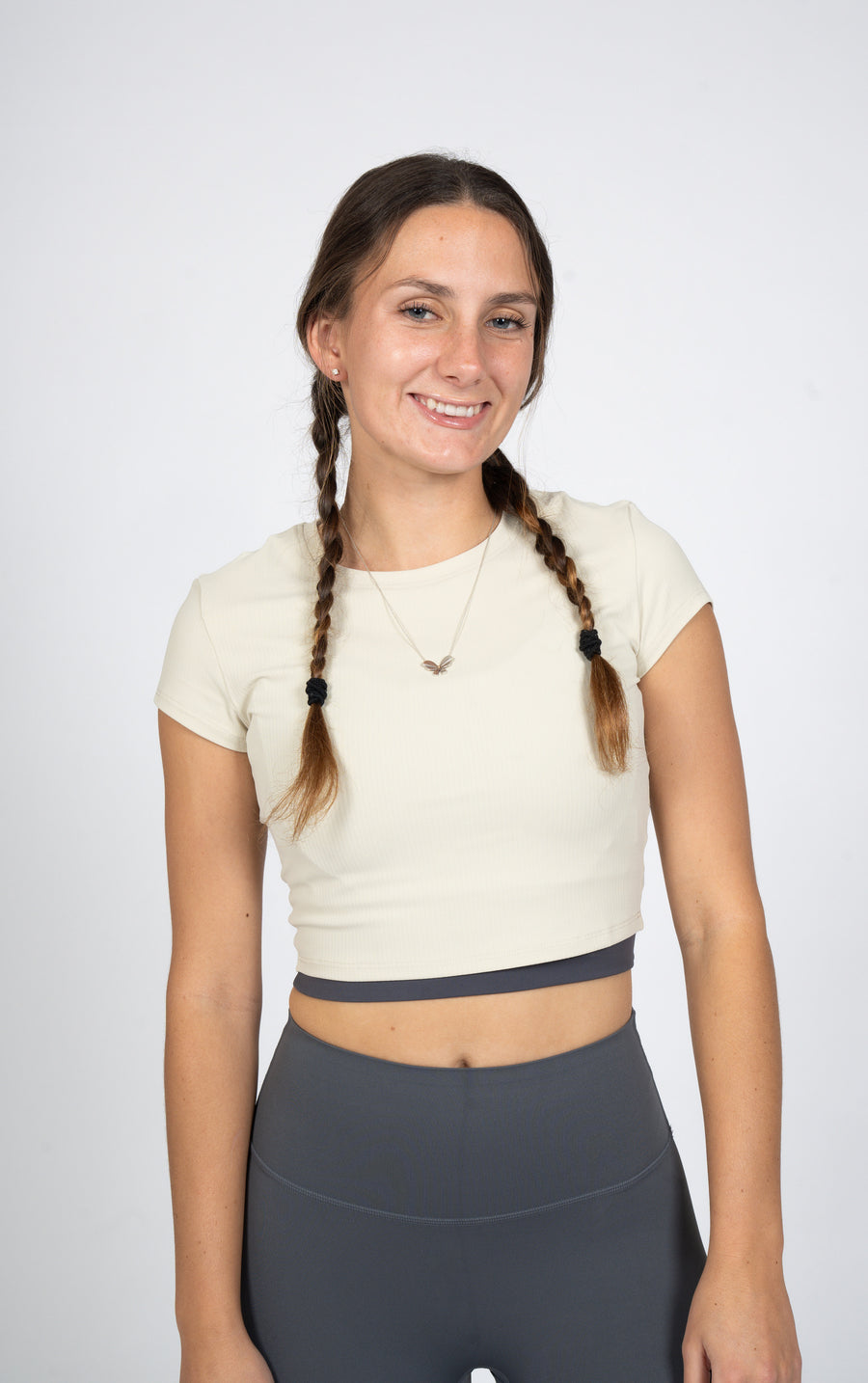 Cascade DynamicFit Ribbed T-Shirt in Pearl — front view