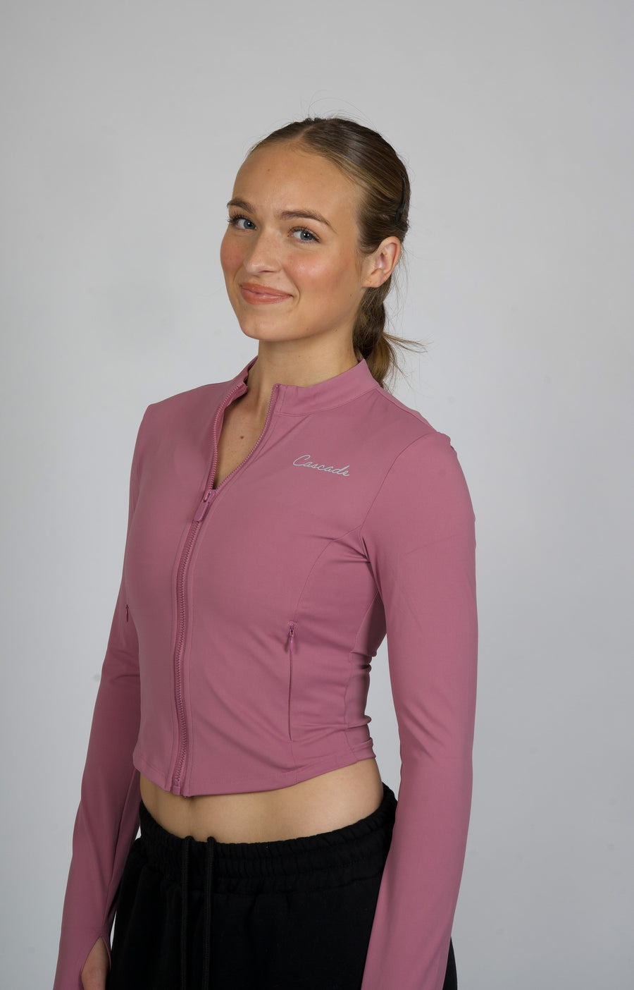 Cascade Total Motion Full-Zip Top in Pink — alternate view