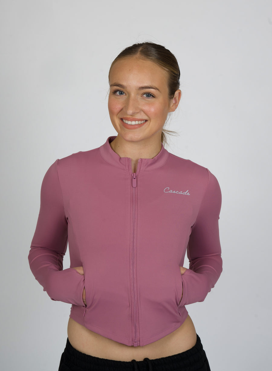 Cascade Total Motion Full-Zip Top in Pink — front view