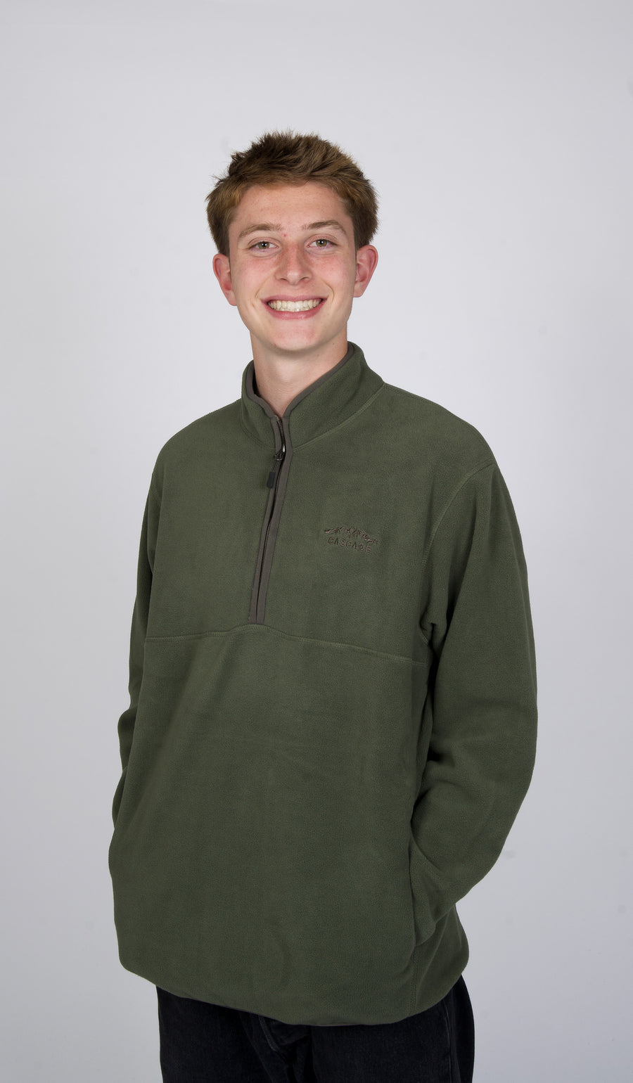 Cascade Horizon Half-Zip Fleece in Deep Forest Green — front view